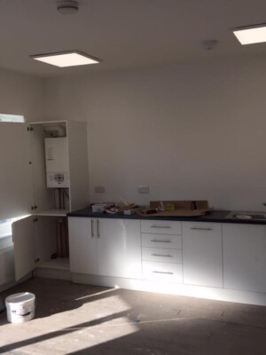 A newly built house with modern light fixtures