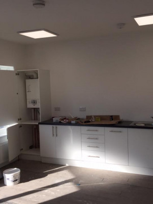 A newly built house with modern light fixtures